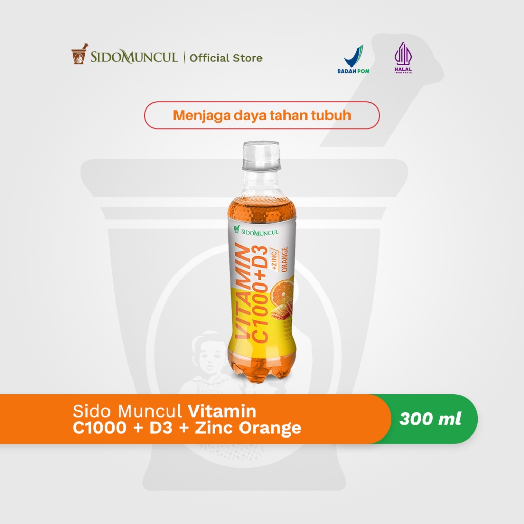 Sido Muncul Vitamin C1000 + D3 + Zinc Orange 300ml - Daya Tahan Tubuh