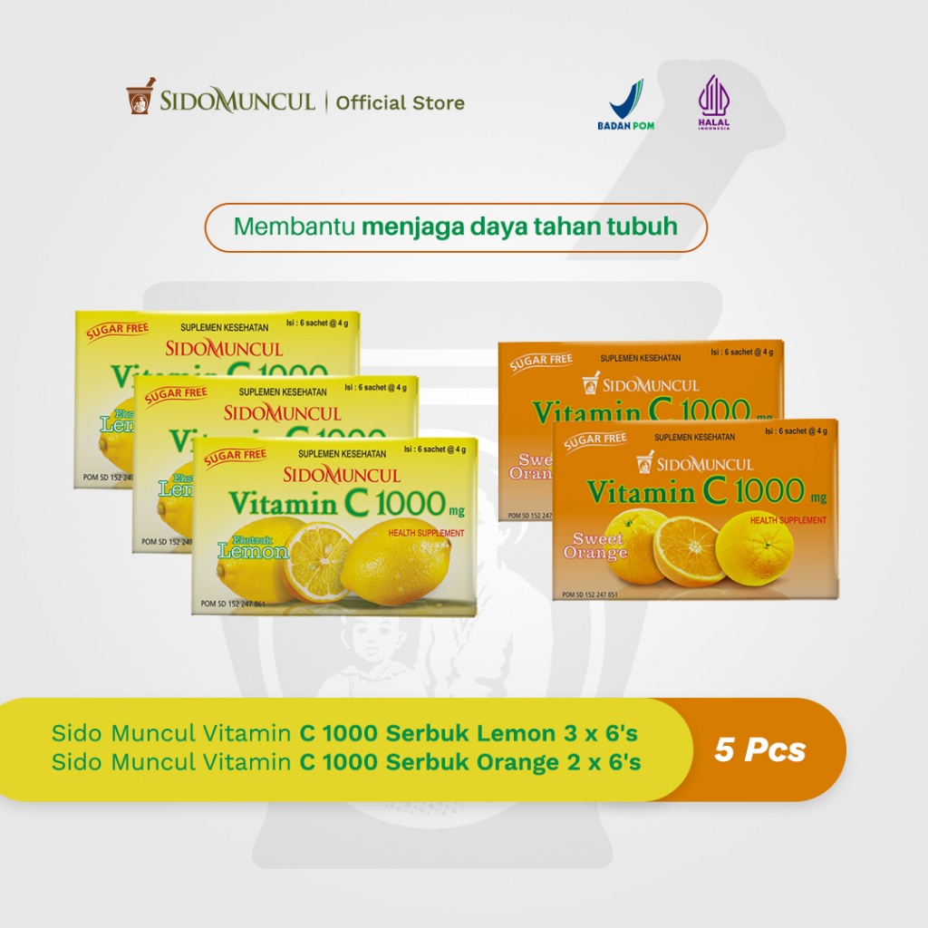 Paket Sido Muncul Vitamin C1000mg 3 Pack Lemon dan 2 Pack Sweet Orange