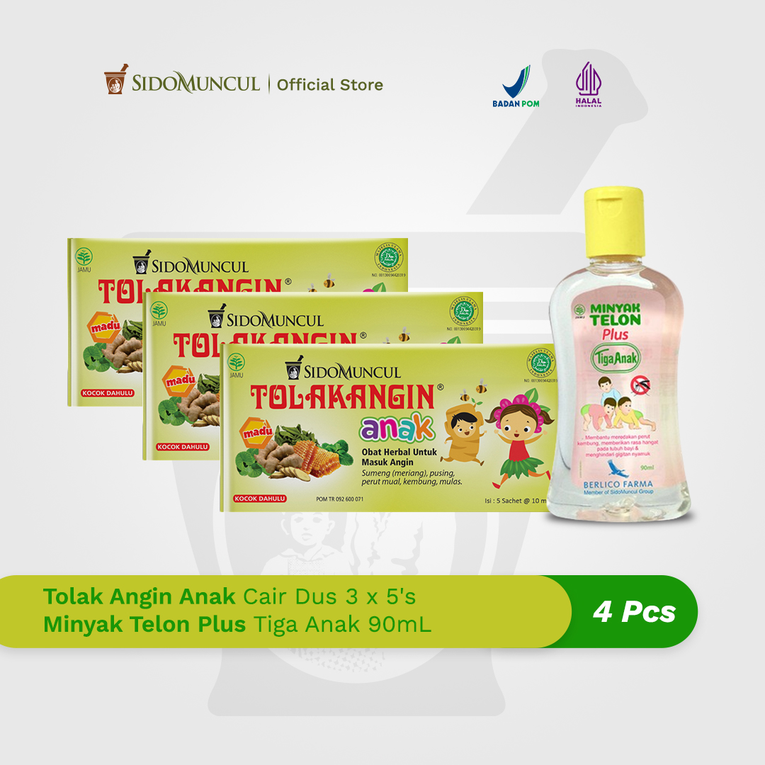 Tolak Angin Anak Cair Dus 3x5's Herbal + Minyak Telon Plus Tiga Anak 90mL