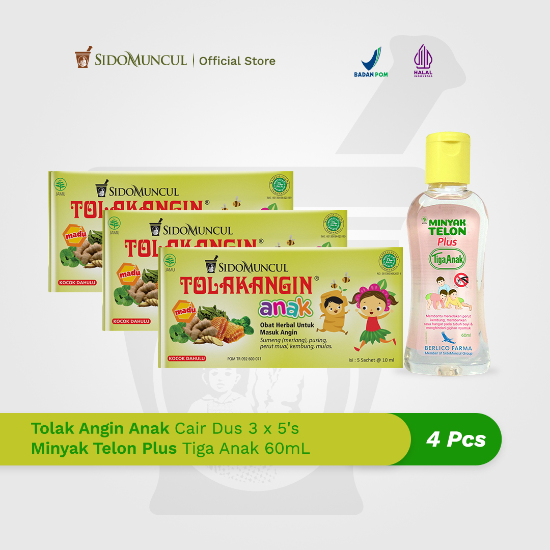 Tolak Angin Anak Cair Dus 3x5's Herbal + Minyak Telon Plus Tiga Anak 60mL