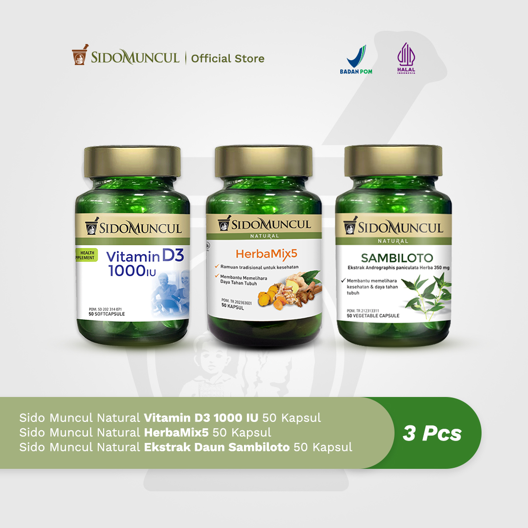 Immune Complete Pack 4 - Daun Sambiloto + HerbaMix5 + Vitamin D3 1000