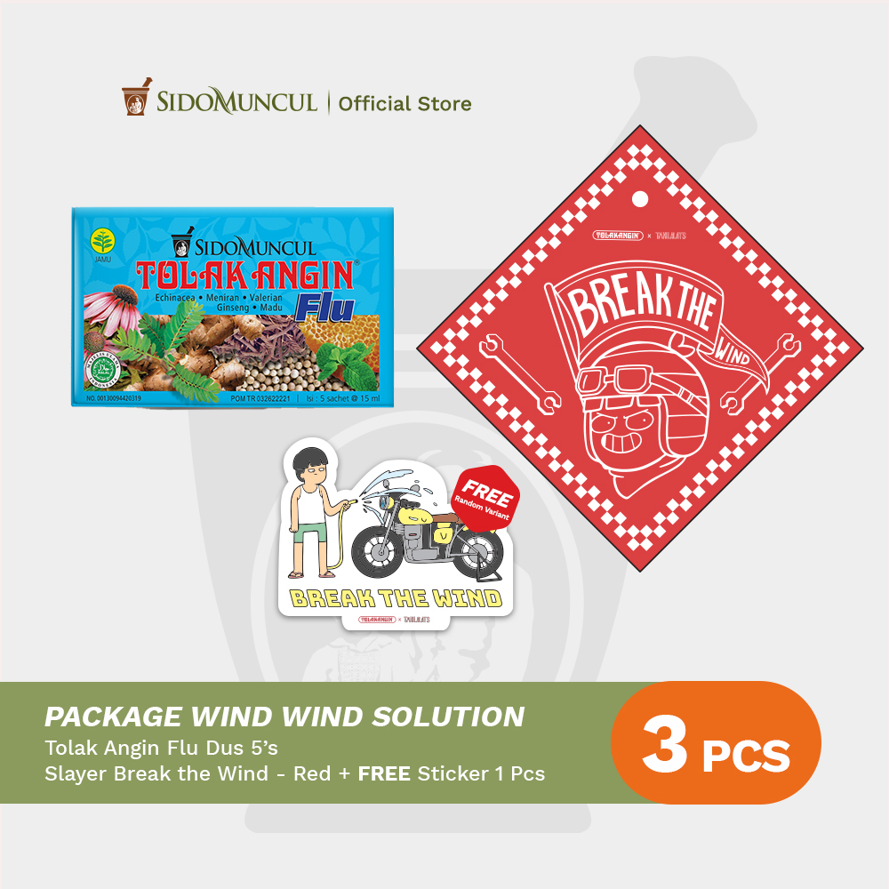 Package Wind Wind Solution 9 - Tolak Angin Flu Cair Dus 5's Herbal + Slayer Free Sticker