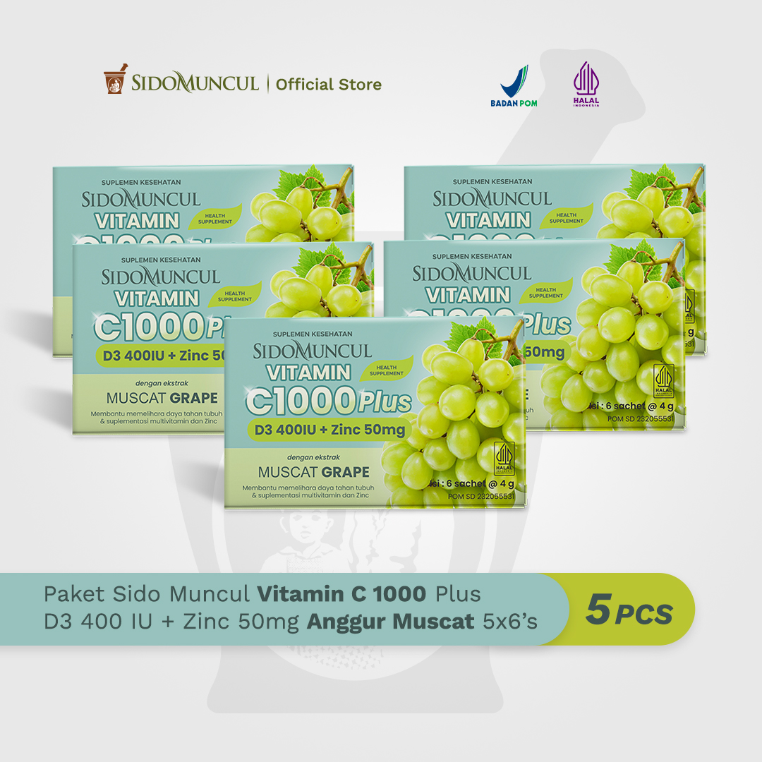 Sido Muncul Vitamin C 1000 Plus D3 400 + Zinc 50mg Anggur Muscat 5x6s