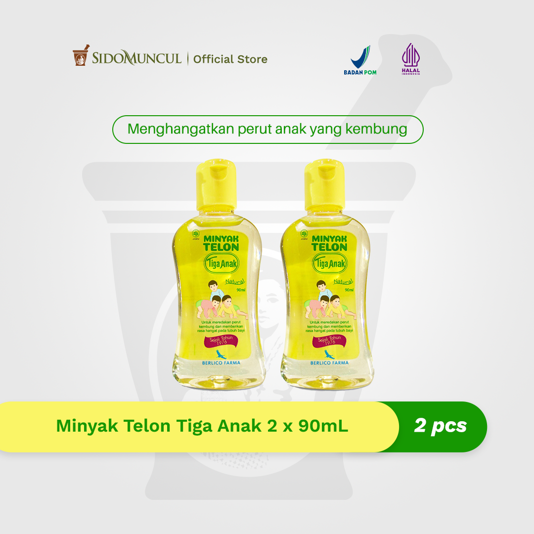 Minyak Telon Tiga Anak 90mL Menghangatkan Perut Kembung Bayi (2 botol)