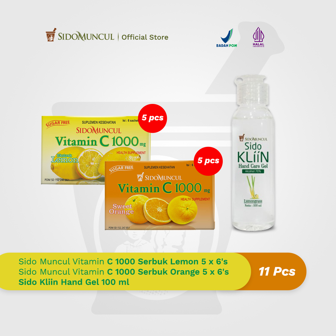 Paket 10 Vitamin C 1000 mg (5 Lemon + 5 Jeruk) + 1 Sido Kliin Hand Gel