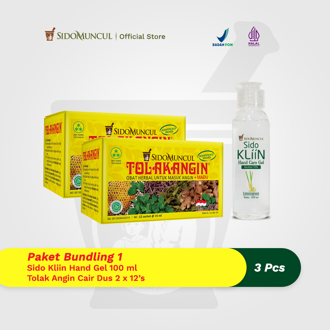 Paket Bundling 1 Sido Kliin Hand Gel + 2 Tolak Angin (Isi 12 Sachet)
