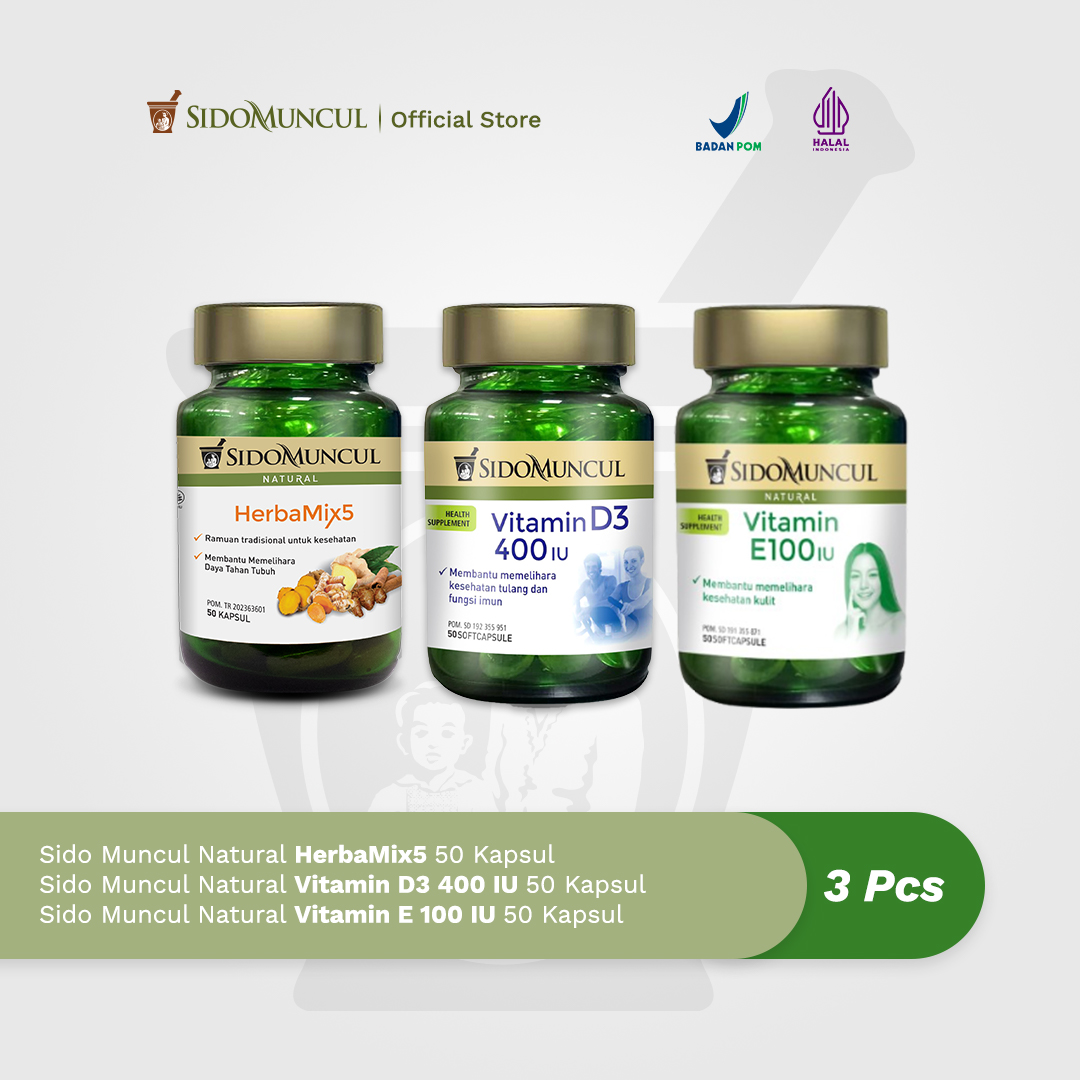 Sido Muncul Natural HerbaMix5 + Vitamin D3 400 IU + Vitamin E100 IU