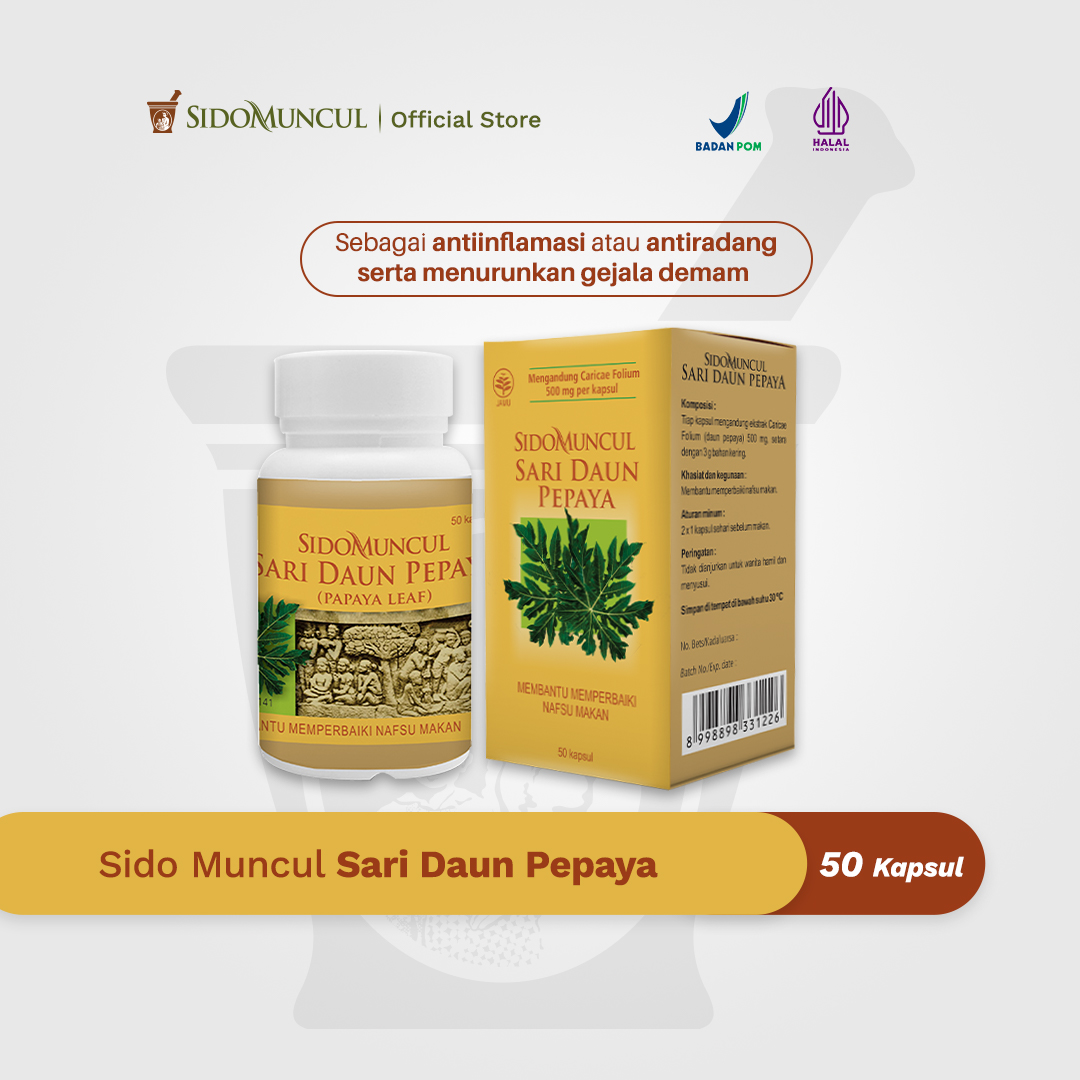 Sido Muncul Natural Sari Daun Pepaya 50 Kapsul - Sebagai antiinflamasi atau antiradang