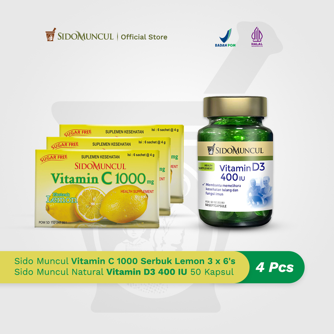 Paket Imun 2 - Sido Muncul Natural Vitamin D3 400 + Vit C1000 Lemon