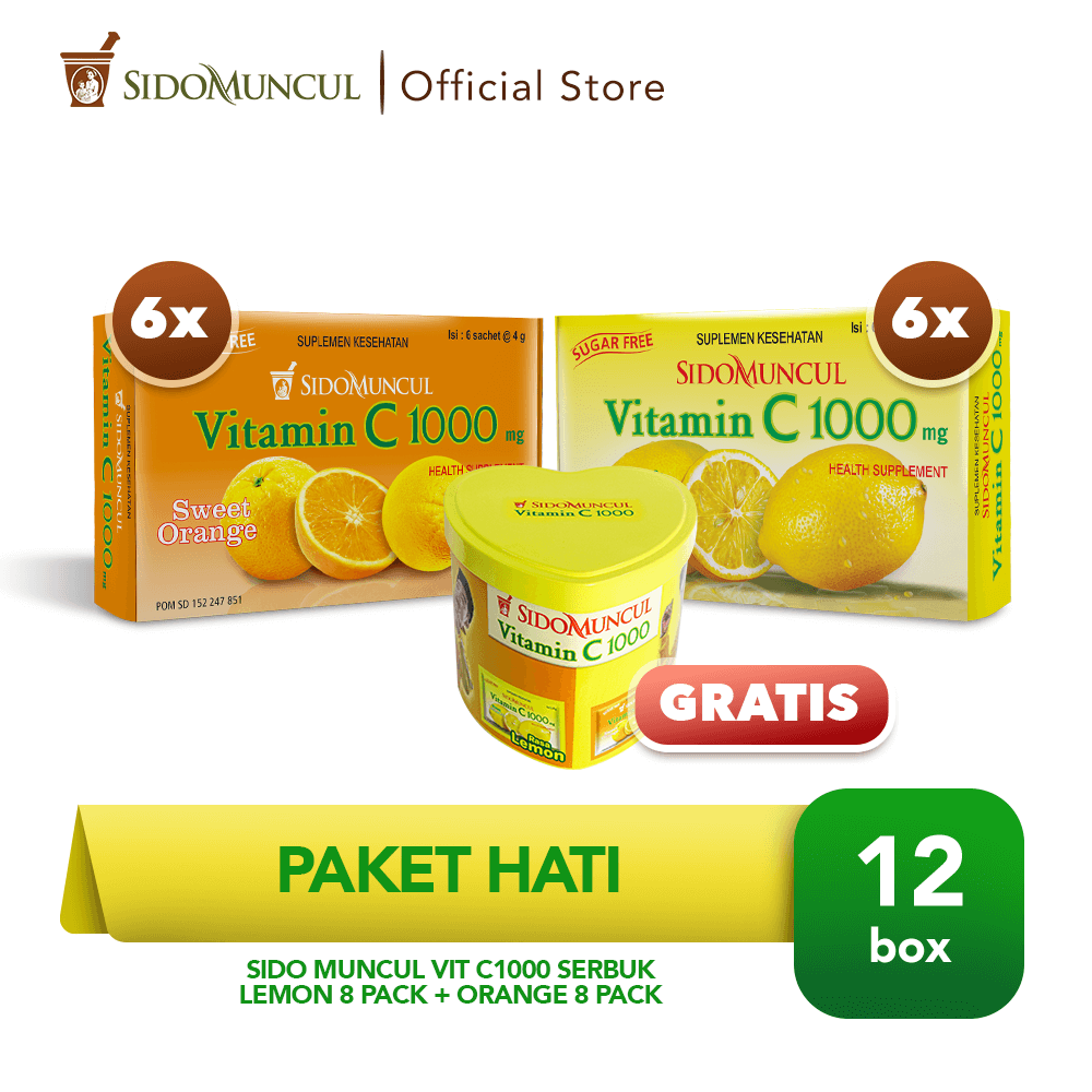 Paket Hati - Sido Muncul Vit C1000 Serbuk Lemon 6 Pack + Orange 6 Pack