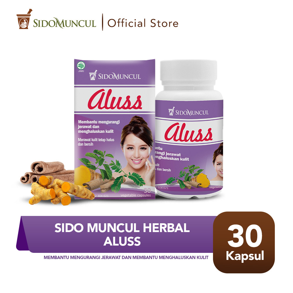 Sido Muncul Herbal Aluss 30 Kapsul - Membantu Mengurangi Jerawat dan Membantu Menghaluskan Kulit