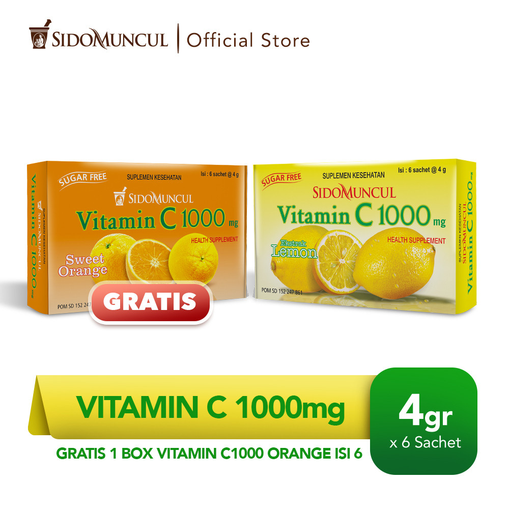 Vit C1000 Serbuk Lemon 6's- Beli 1 gratis 1 Vit C1000 Serbuk Orange 6's