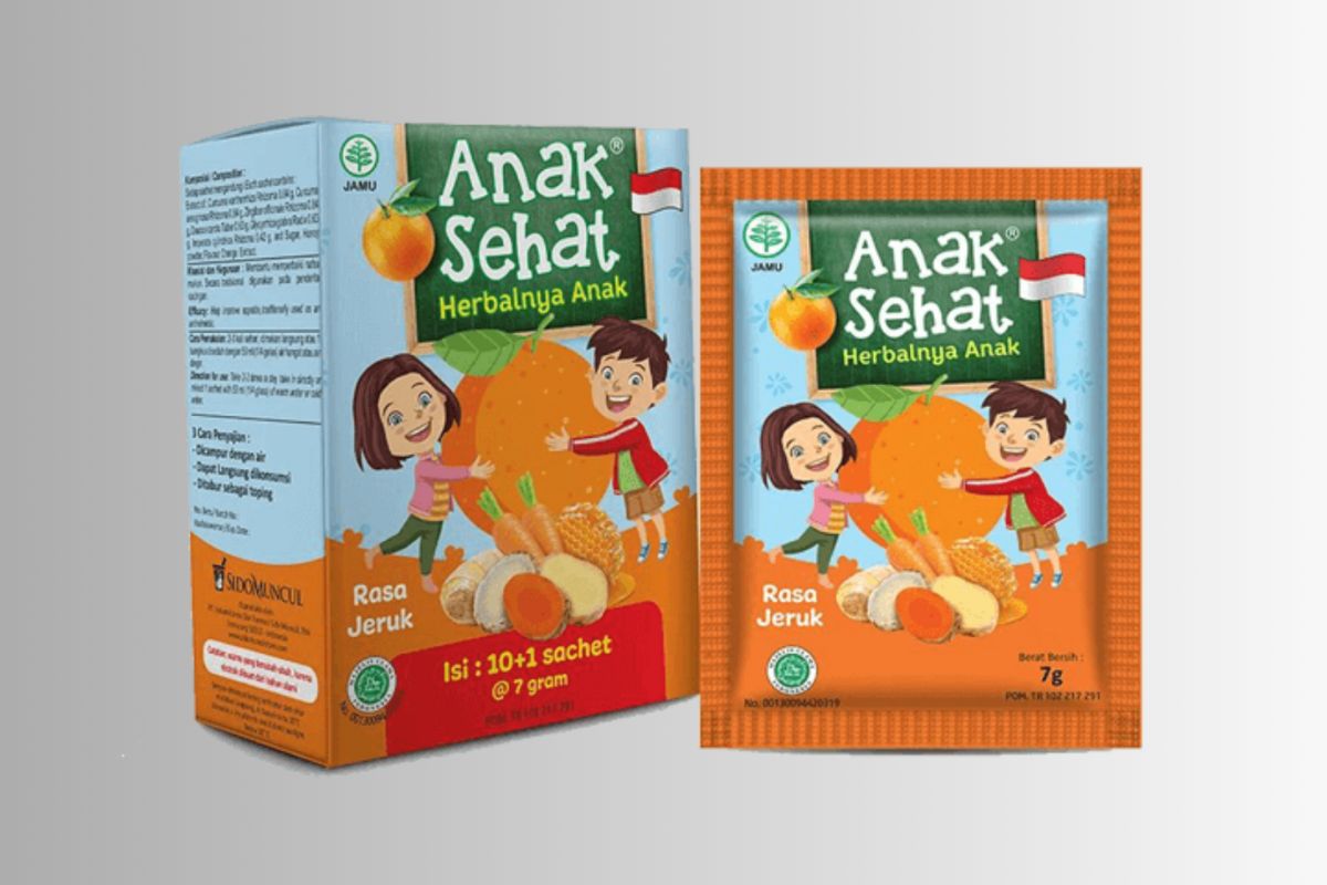 Kemasan Jamu Anak Sehat Sido Muncul rasa jeruk
