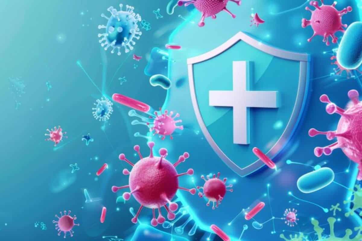 Ilustrasi sistem imun berupa tameng yang menghalangi virus